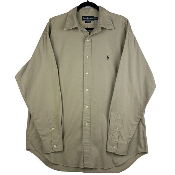 2/$30 Ralph Lauren Vintage Blaire Cotton Canvas Button Down Shirt Mens L Tan - Picture 1 of 9